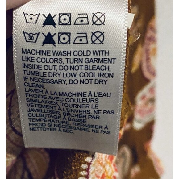 Lucky Brand Top Womens Medium Red Orange Floral Tie Neck Smocked Peasant Boho - Picture 6 of 7